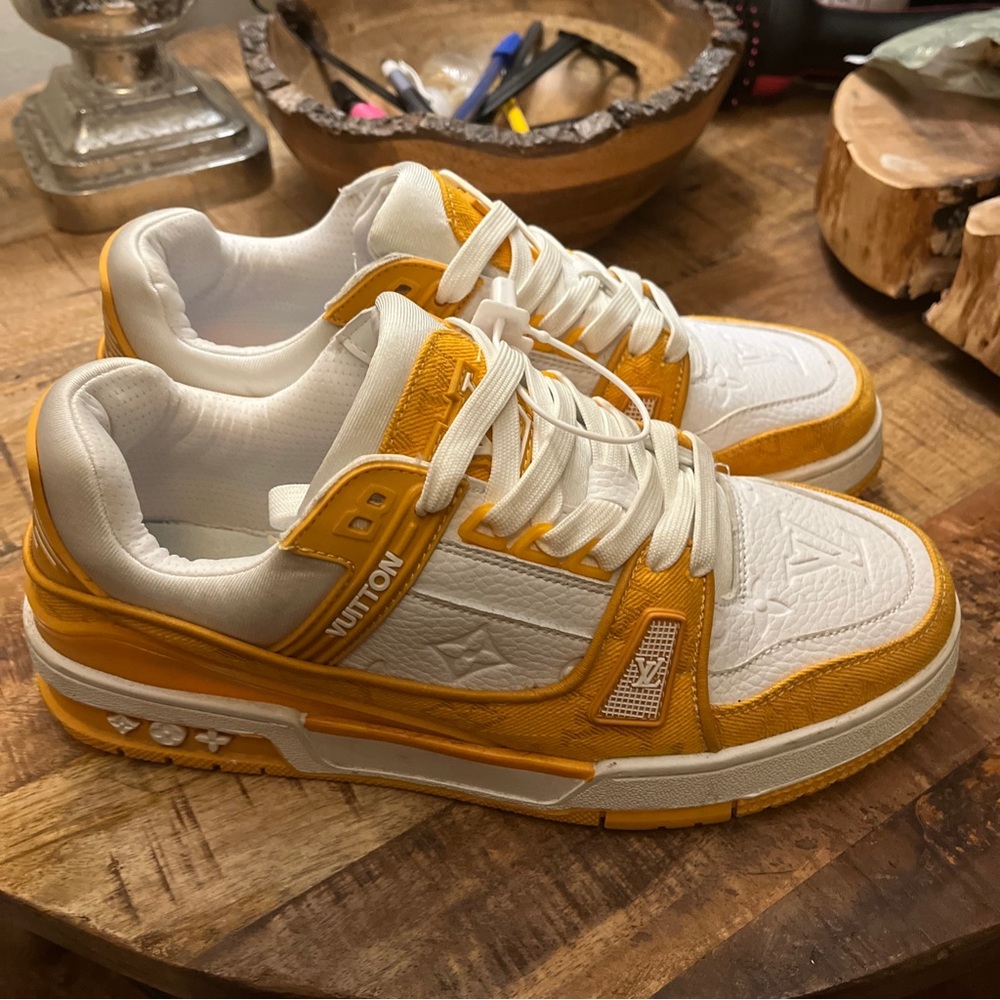 Size 11 - Louis Vuitton Trainer Yellow Monogram Denim White